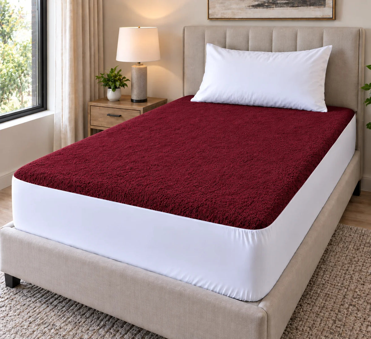 Waterproof Mattress Protector-Maroon-Single
