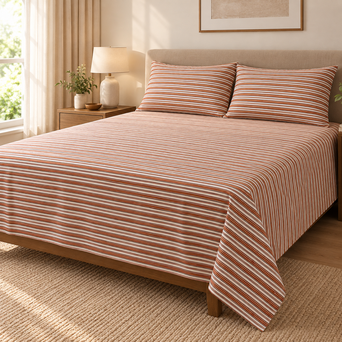 Dark brown Striped-Cotton Bedsheet