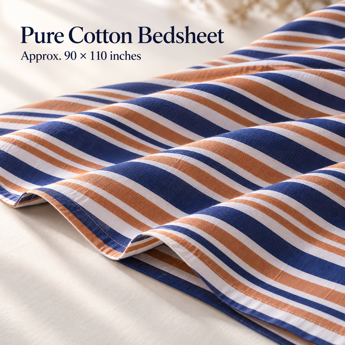 Navy Blue Striped-Cotton Bedsheet