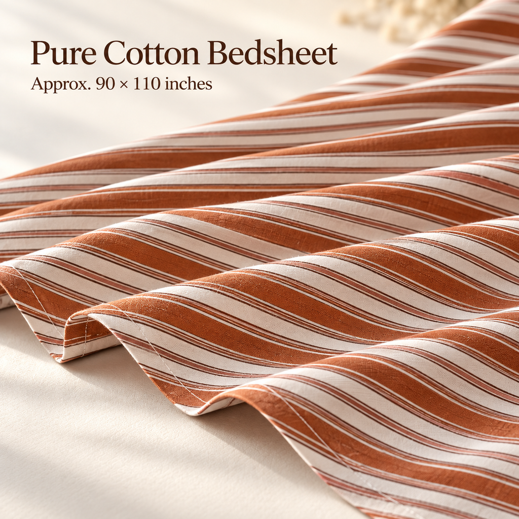 Dark brown Striped-Cotton Bedsheet